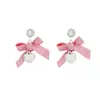 Brincos Pendentes Coração com Laço Rosa Design de Nicho de Alta Qualidade para Mulheres Exagerados Doces Únicos Super Bonitos Joias para Orelha