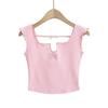 Top Chaleco Único Chic Sexy Dulce Chica Picante Ajustado Corto Cuello Bajo en V Espalda Descubierta Sin Mangas Camiseta para Mujer Verano