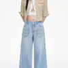 Jeans Azules Claros de Pierna Ancha 2026 Otoño Nuevo Estilo Bolsillo Doble Cintura Alta Sueltos Adelgazantes Versátiles Pantalones de Pata de Elefante Venta al por Mayor