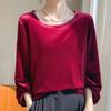 Camiseta de manga corta de terciopelo con cuello redondo para mujer, nueva, holgada, combinable, cómoda, de media manga, de seda agradable para la piel, para primavera y verano