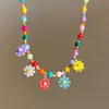 Collar de Cuentas de Arroz de Colores Dopamina, Cuentas de Vidrio, Flor, Cadena para Clavícula de Lujo Ligero, Moda, Todo-partido, Collar de Nicho