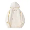 Precioso Sudadera Cardigan Gris-Blanco para Hombres y Mujeres, Hecha de Algodón de Alta Calidad, Corte Holgado, Chaqueta con Capucha para Otoño e Invierno, Versátil y Casual