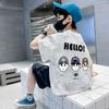 Camiseta de manga corta para niños, de algodón, de verano, con cuello redondo y estampado teñido anudado.