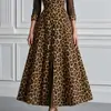 Vestido Feminino Longo Estampado de Leopardo com Gola Reversível e Mangas Longas, Nova Moda Europeia e Americana Transfronteiriça Outono/Inverno 2026