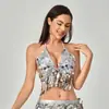 2025 Top Sexy de Lentejuelas para Discoteca Europea y Americana con Cruzado Estilo Caliente Transfronterizo para Danza del Vientre con Tubo de Acero y Borlas Ropa de Performance para Mujer