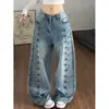Carpa marea en stock estilo corte Napoleón hebilla metálica hoja curva jeans diseño para hombre y mujer sentido del diseño holgado pierna ancha pantalones largos modernos