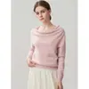 Suéter de cachemira con cuello barco estilo francés para mujer, manga murciélago, suéter holgado, básico de punto liso simple, top