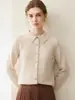 Cardigan de tricô liso de manga comprida para outono/inverno, novo estilo, com gola de lapela, elegante e adequado para o trabalho.