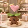 Adorno de Planta en Maceta Rosa Tejido a Mano Lindo con Manos y Pies Flor de Hilo Maceta Muñeca Decoración Creativa de Escritorio
