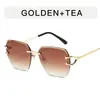 Gafas de sol irregulares sin montura estilo retro americano para mujer, gafas de metal de patilla fina de moda, gafas de sol estilo dama real de lujo ligero