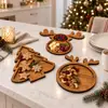 Bandeja de madera con forma de árbol de Navidad y reno, superventas transfronteriza, un plato creativo para aperitivos y frutas navideños, y una pieza decorativa para el hogar