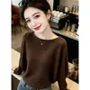 Blusa Tricô Casual Coreana Estilo Gentil Manga Morcego Feminina Outono/Inverno Novo Estilo Solta Emagrecedora Rejuvenescedora Super Linda