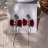 Pendientes de plata 925 con forma de estrella de Internet, con lazo de terciopelo rojo, para novia, con perlas, para mujer.
