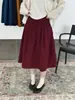26 Nova coleção de outono: Saia midi plissada, de cor sólida, cintura alta e elástica, versátil, linha A, para trabalho e uso casual