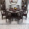 Novo Conjunto de Mesa e Cadeiras de Jantar de Madeira Maciça Estilo Chinês para Uso Doméstico, Mesa Redonda com Bandeja Giratória, Mesa de Jantar Redonda com Fogão de Indução, Mesa Redonda Grande para Restaurantes