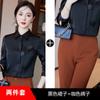 Camisa de Mujer de Manga Larga de Satén Elegante y a la Moda Ajustada Elegante Negra Exquisita para Viajeras Estilo OL Camisa de Cuello Blanco