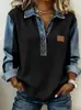2025 Nueva Camisa de Punto con Solapa de Estilo Europeo y Americano de Manga Larga para Mujer Otoño e Invierno Versátil Casual con Mezclilla Empalmada
