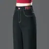 1089-1 Jeans Negros talla extra Rectos Ajustados Pantalones Casuales Algodón Elástico Mezclilla Pantalones de Pierna Ancha para Mujer Cintura Alta Combinan con Todo