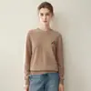 Suéter de cachemira pura, nueva moda de otoño e invierno, cuello redondo holgado, tejido bordado, suéter cálido, blanco limpio