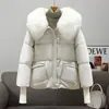 Nueva chaqueta de plumón corta de invierno, holgada, adelgazante, con un cuello grande de pelo, diseñada para mujeres petite, y con una capa exterior engrosada