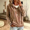Blusa Elegante de Veludo Dourado Cor Sólida com Capuz e Manga Longa Feminina Outono Inverno