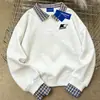 Sudadera de Punto Falso de Dos Piezas Cosida con Cuello Polo de Invierno 2025 para Mujer, Top Holgado Casual Estilo Coreano sin Capucha