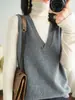 Chaleco de punto con cuello en V para mujer, prenda exterior de otoño e invierno, nuevo chaleco de punto, suéter de base suelto sin mangas