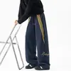 Em estoque: Calça Casual Listrada Bordada de Peso Pesado 380g Outono 2026, Calça de Moletom Unissex Solta de Perna Reta, Calça Esportiva da Moda