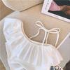 Camiseta sin mangas de verano para niña, moderna, única, con volantes irregulares en el hombro, top corto