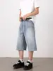Nirben Denim Retro Americano Streetwear Jeans para Hombre Marca de Moda Pantalones Cropped Rectos Holgados Lavados de Longitud Media