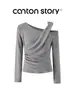MR [viscose 260g] Rosa estilo coreano, atraente, T-shirt de manga longa ombro a ombro para mulheres, design de outono, corte justo e silhueta valorizadora