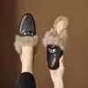 ~Pelo de coelho real~ As palmilhas são todas de pelo de coelho real! Chinelos casuais de pelo baixo para mulheres, mocassins de couro genuíno, com forro de fleece