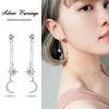 Brincos de prata esterlina 925 Brincos elegantes de estrela e lua com diamante Brincos longos femininos Joias de prata esterlina da moda coreana