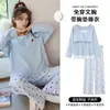 Novos Pijamas 2025 para Mulheres Primavera e Outono Algodão Puro Manga Longa Conjunto Feminino Gola Redonda Casual Tamanho Grande Confortável Roupa de Casa