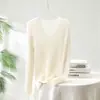 Suéter de Cachemir 100% Puro con Cuello en V para Mujer, Nuevo Estilo Otoño e Invierno, Color Sólido, Versátil Suéter de Punto de Cachemir de Manga Larga