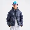 Chaqueta de Plumas para Hombre Color Puro Estilo Holgado Marca de Moda High Street Engrosada Resistente al Frío y Cálida Chaqueta de Invierno con Doble Cremallera y Capucha