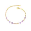 Justop Moda Europeia e Americana Pedra de Ametista Natural Banho de Ouro Real 18K Pulseira Estilo Boêmio Pulseira Feminina
