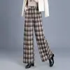 Pantalones de cuadros estrechos de pierna ancha para mujer, novedad otoño e invierno 2026, vintage de cintura alta, que realzan la altura, adelgazantes, de corte recto, fluidos, casuales