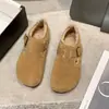 Sapatos estilo Birkenstock femininos de sola grossa e forrados com fleece, novos mocassins retrô 2026, sapatilhas Birkenstock, sapatos de inverno peludos, sapatos quentes de algodão