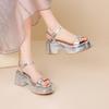 Sandalias Abiertas de Cuero Genuino Estilo Nuevo para Mujer en Verano con Faldas y Zapatos de Cuña Romanos de Suela Gruesa de Una Sola Tira