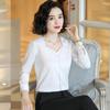 Camisa branca feminina primavera manga longa moda coreana ol estilo estrangeiro gola V camisa de chiffon acetinado profissional feminina uma geração de cabelo