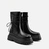 Zapatos de Mujer Botas de Suela Gruesa Negras Otoño 2025 Nuevas Botas Cortas Cremallera Lateral Botas de Jinete Cordones Traseros Botas de Media Caña