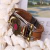 Pulsera de Cuero Vacuno con Hebilla de Acero Inoxidable con Cuentas de Venta Caliente de AliExpress, Longitud Ajustable, Pulsera de Cuero Vintage Hecha a Mano