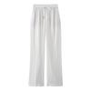 Pantalones rectos de lino con cintura alta y cordones para mujer, estilo informal, de estilo europeo y americano, de verano, de malla de color liso.