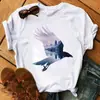MULHERES Amazon Roupas femininas europeias e americanas árvore geométrica água Harajuku camiseta feminina de manga curta camiseta feminina de manga curta solta hot girl MULHERES