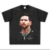 Camiseta Deportiva Pesada de Manga Corta Estilo Americano con Cuello Pequeño Retro Lavado Hip-Hop de Cristiano Ronaldo