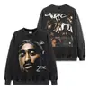 Camiseta de Manga Corta con Estampado de Tupac Estilo Retro Americano Transfronteriza Sudadera con Capucha Holgada Pesada Vintage de Cuello Redondo para Hombre y Mujer