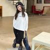 Camiseta Básica Branca de Manga Longa Aimo Beibei para Meninas, Estilo Coreano, Algodão Macio de Fio Duplo em Forma de Coração, Camiseta Básica com Estampa de Letras
