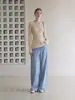 Suéter de malha novo de outono, estilo retrô francês, com textura, slim fit, botões, gola semiaberta, para mulheres, na cor azul marinho