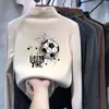 Camiseta de manga comprida infantil DeRong, camada base para outono e inverno, blusa de outono infantil com gola alta parcial, casual com forro de fleece e espessada
